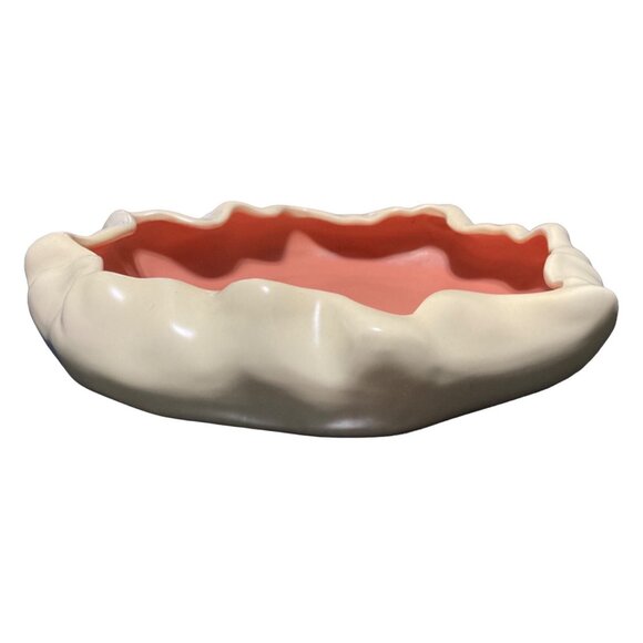 Metlox Poppy Trail MCM 737 Ceramic Bowl Free Form Edge Cream & Coral - Picture 5 of 8